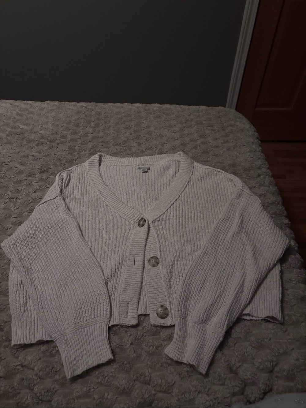 American Eagle Cropped Button Cardigan Sweater - Cream